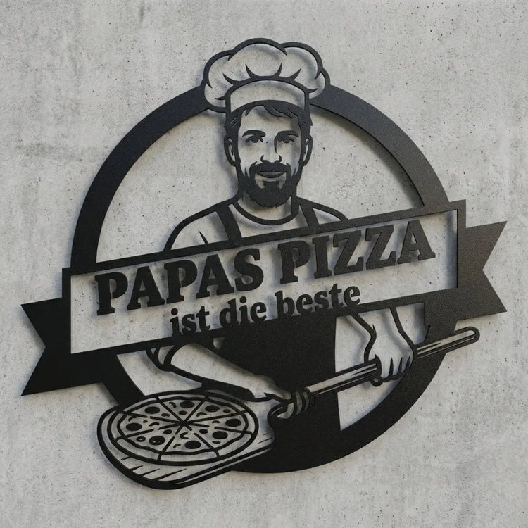 Papas Pizza – Wandschild mit Pizzabäcker-Portrait
