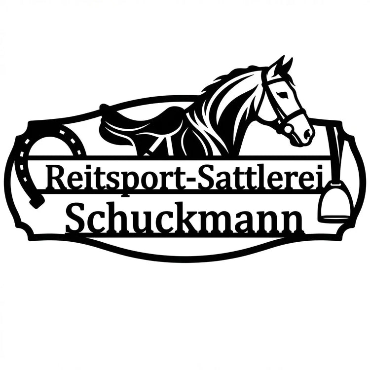 Türschild Reitsport-Sattlerei Schuckmann Steelmonks