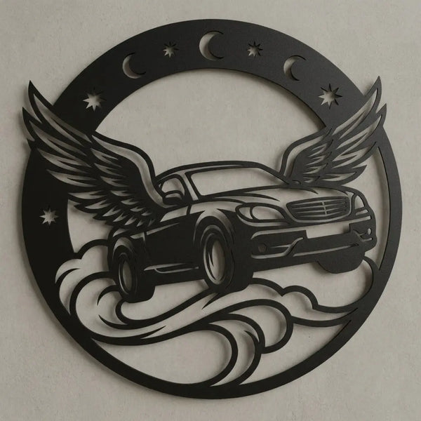 Rundes Emblem Auto mit Flügeln – Nachthimmel Steelmonks