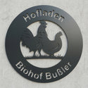Rundes Hofladen-Schild Biohof Bußler