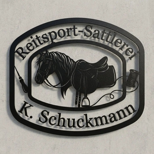 Türschild Reitsport-Sattlerei K. Schuckmann Steelmonks
