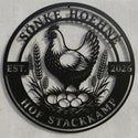 Rundes Huhn-Wandschild mit Schrift (50 x 50 cm)