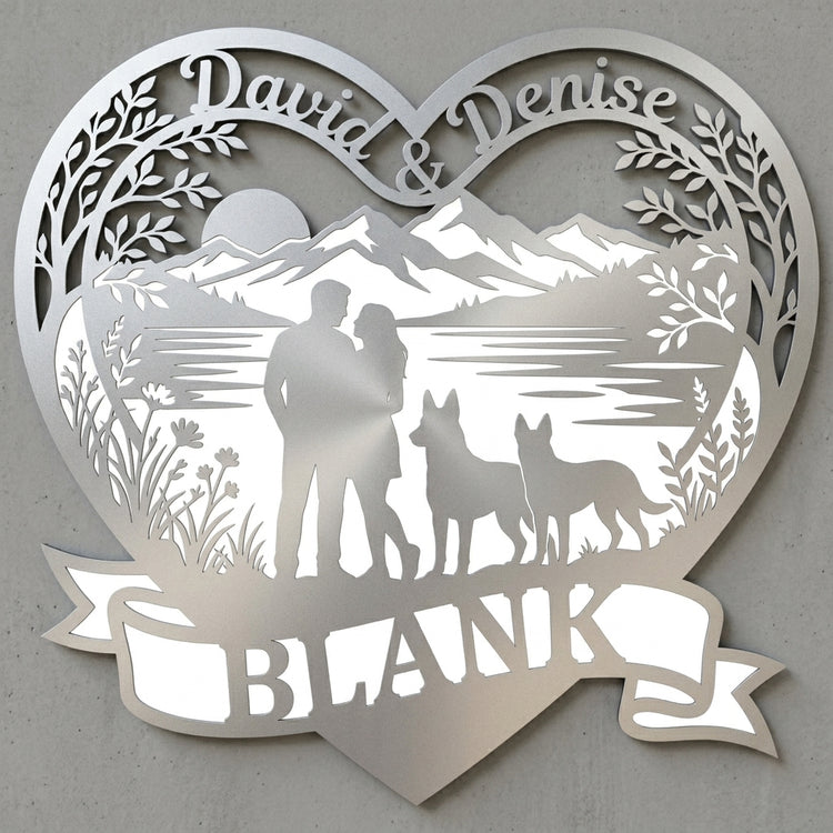 Herzschild Paar mit zwei Malinois – David & Denise BLANK