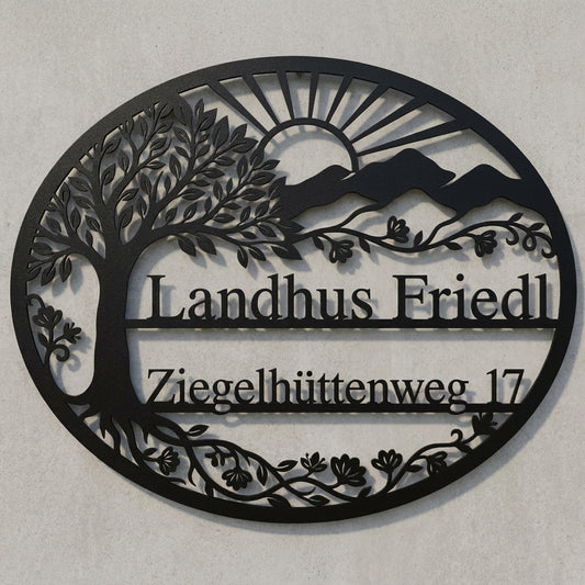 Ovales Wandschild Landhaus Friedl – Ziegelhüttenweg 17