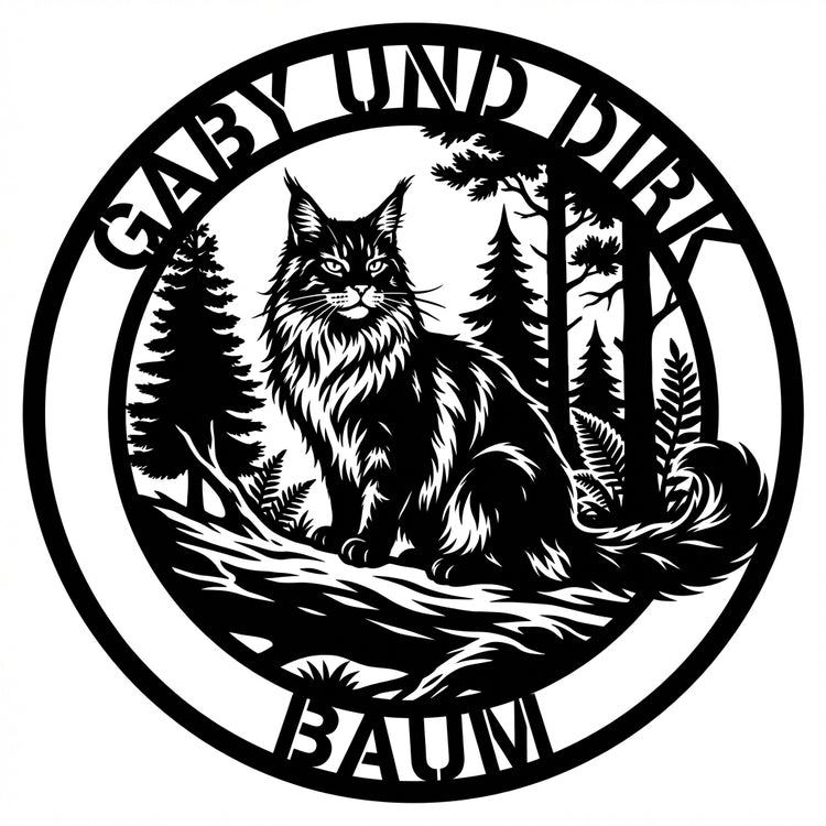 Rundes Maine‑Coon-Waldschild – Gaby und Dirk Baum