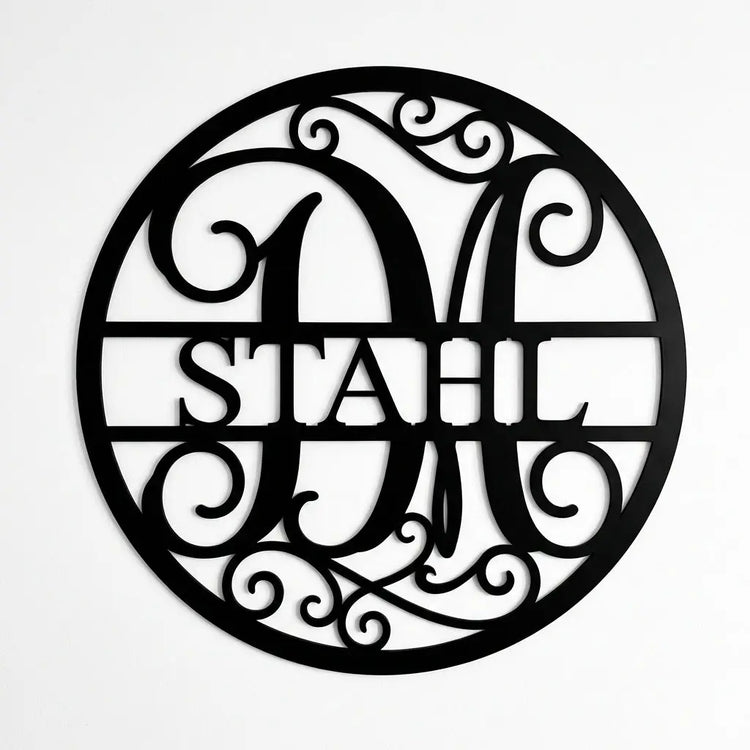 Rundes Monogramm-Wandschild Stahl – D/M Steelmonks
