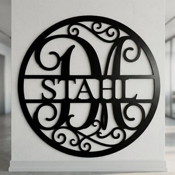 Rundes Monogramm-Wandschild Stahl – D/M Steelmonks