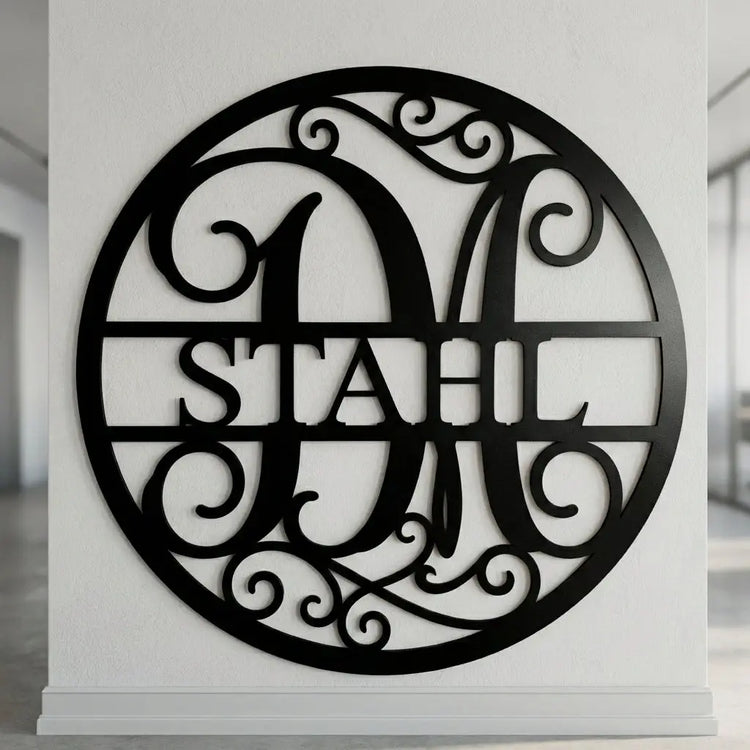 Rundes Monogramm-Wandschild Stahl – D/M