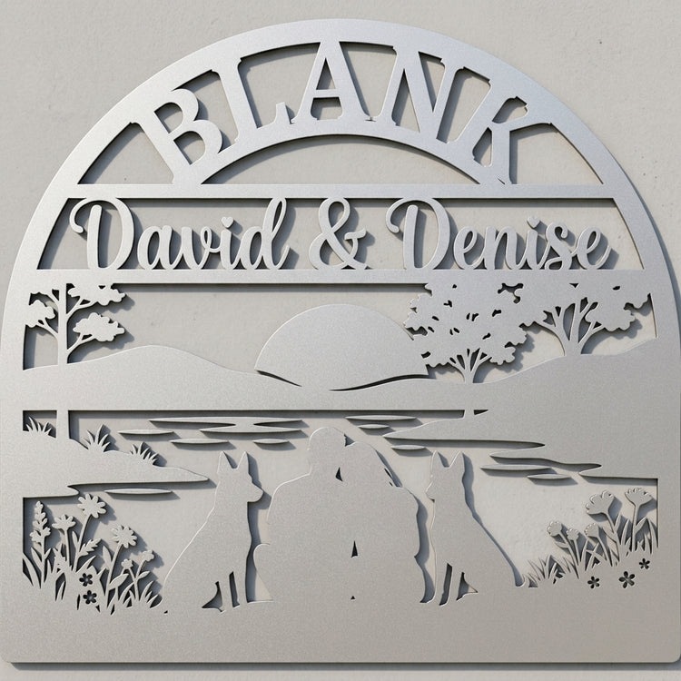 Bauernhofschild BLANK – Pärchen am See mit Malinois