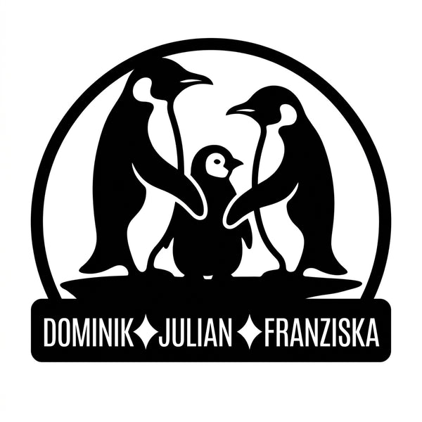 Pinguin-Familien-Wandschild mit Namen