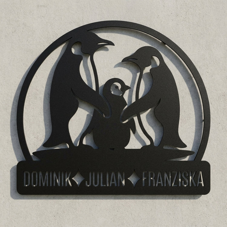Pinguin-Familien-Wandschild mit Namen
