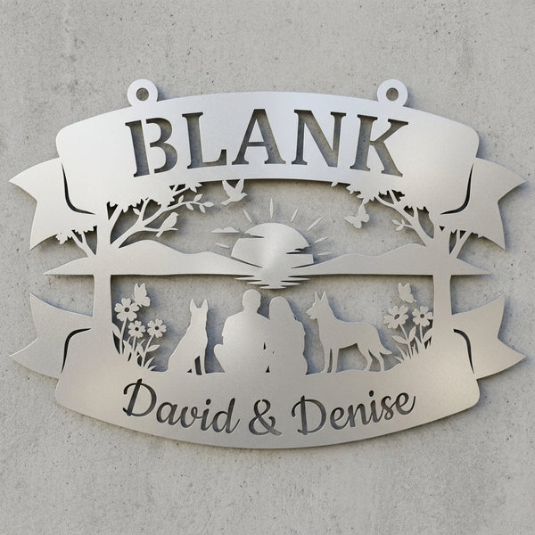 Banderolen-Wandschild Familie BLANK – Malinois am See