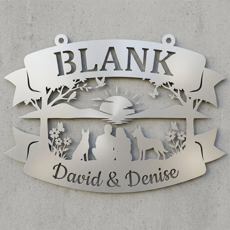 Banderolen-Wandschild Familie BLANK – Malinois am See