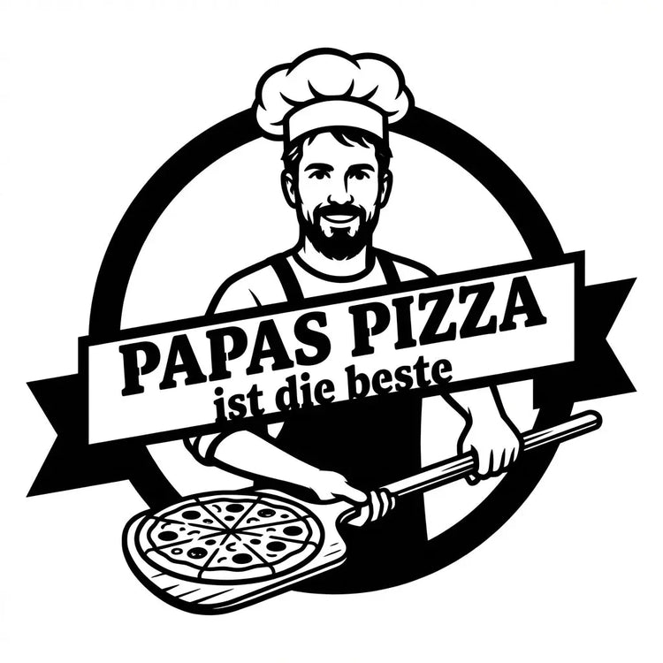Papas Pizza – Wandschild mit Pizzabäcker-Portrait Steelmonks