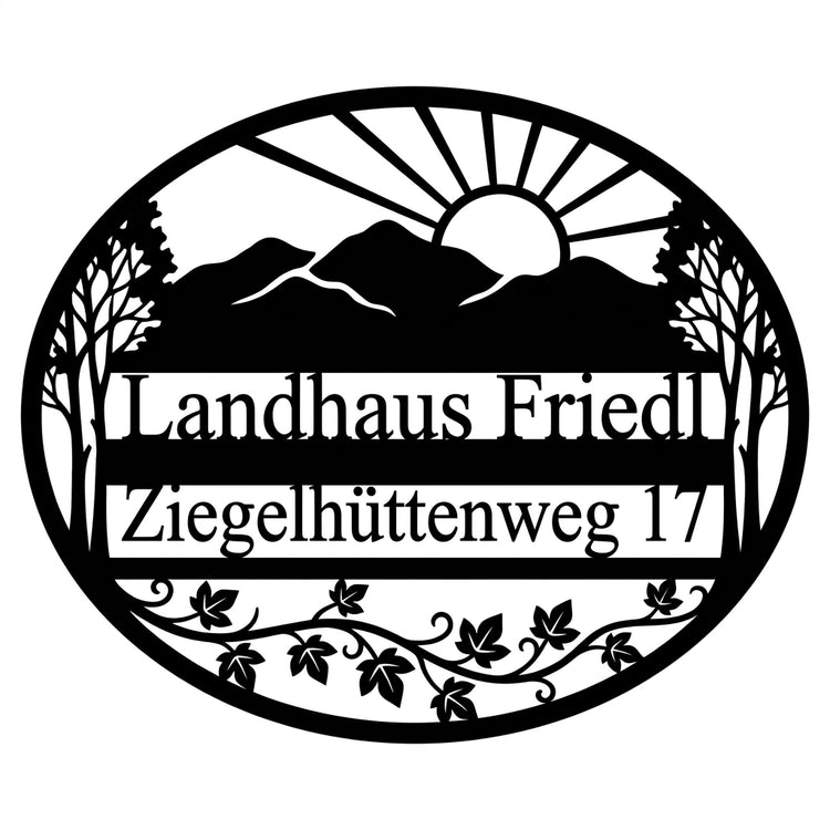 Ovales Hausschild Landhausstil – Berge & Ranke