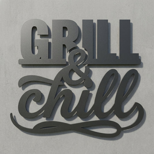 Schriftzug GRILL & chill – Metall-Wandschild