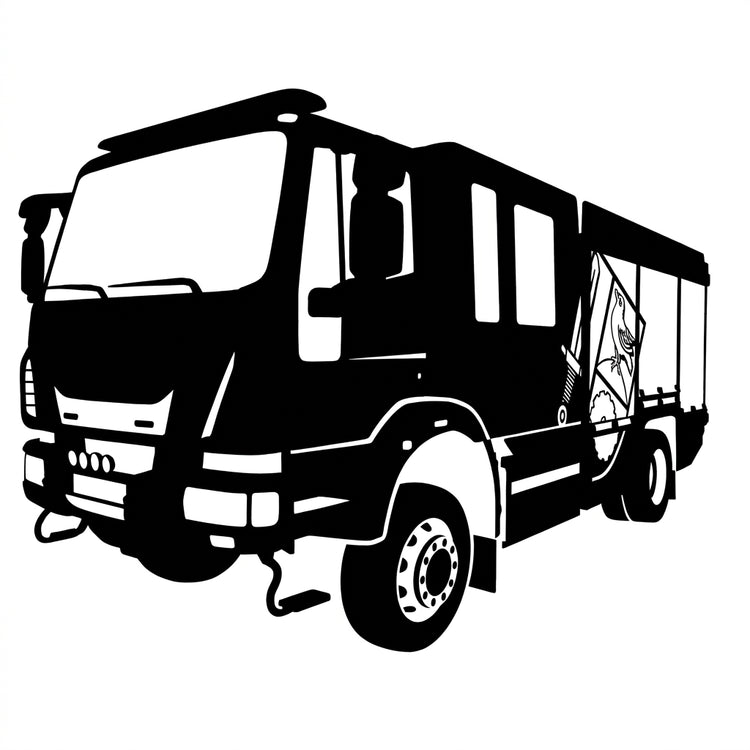Feuerwehrfahrzeug Silhouette mit großem Seitenwappen