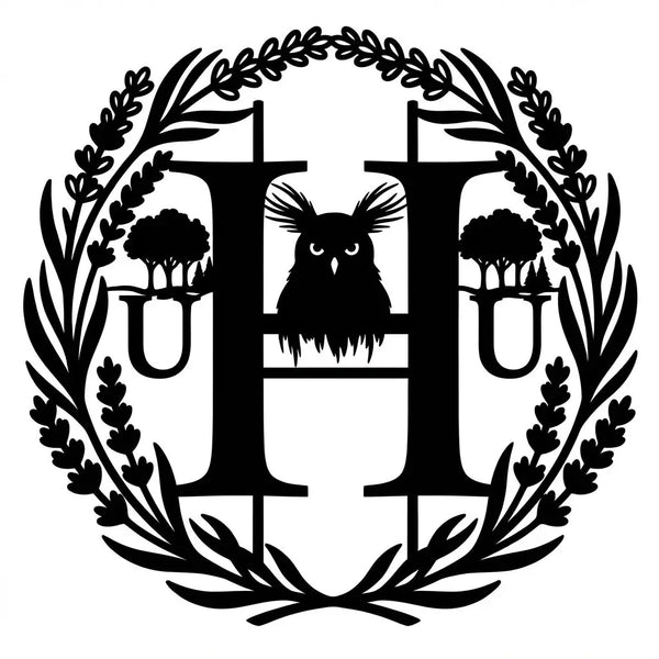 Wappen mit Lavendel, Monogramm H Steelmonks