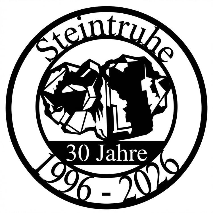 Rundes Jubiläumsschild Steintruhe