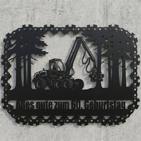 Harvester-Wald Wandschild im Kettensägenrahmen – 60. Geburtstag