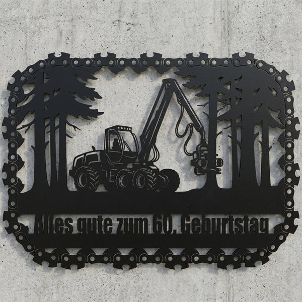 Harvester-Wald Wandschild im Kettensägenrahmen – 60. Geburtstag
