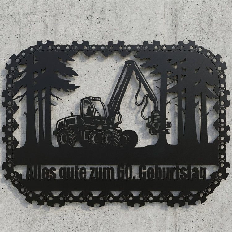 Harvester-Wald Wandschild im Kettensägenrahmen – 60. Geburtstag
