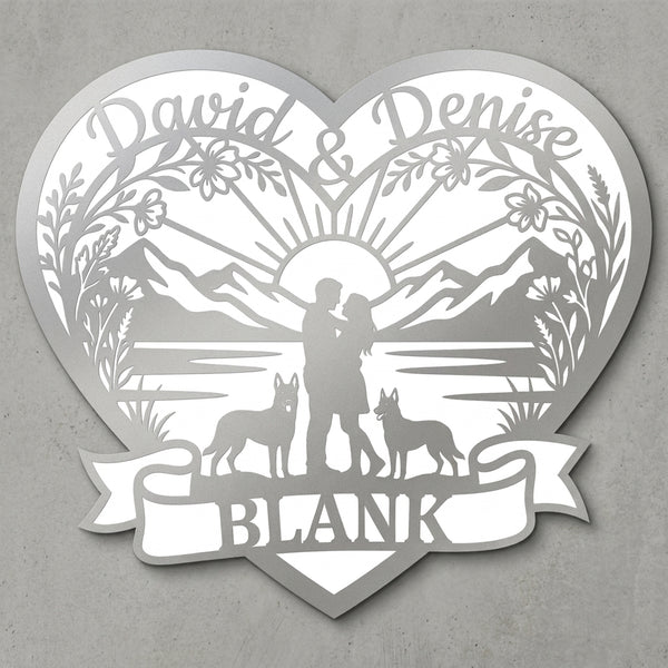 Herz-Wandschild Paar & Malinois am See – David & Denise, BLANK