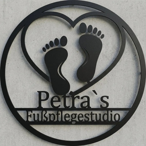 Ovales Wandschild – Petra`s Fußpflegestudio Steelmonks