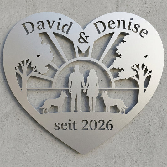 Herz-Wandschild David & Denise mit Malinois