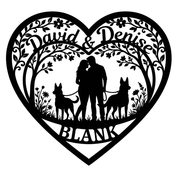 Herz-Hausschild Natur & Malinois – David & Denise, Familie BLANK