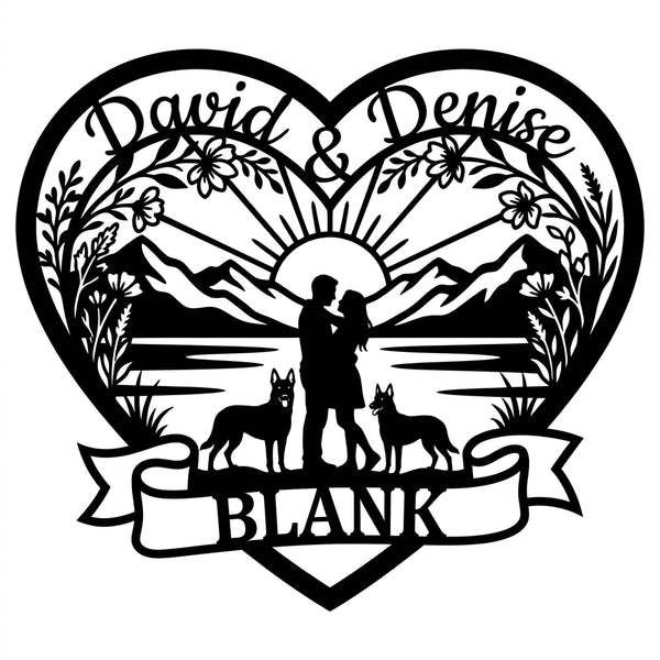 Herz-Wandschild Paar & Malinois am See – David & Denise, BLANK