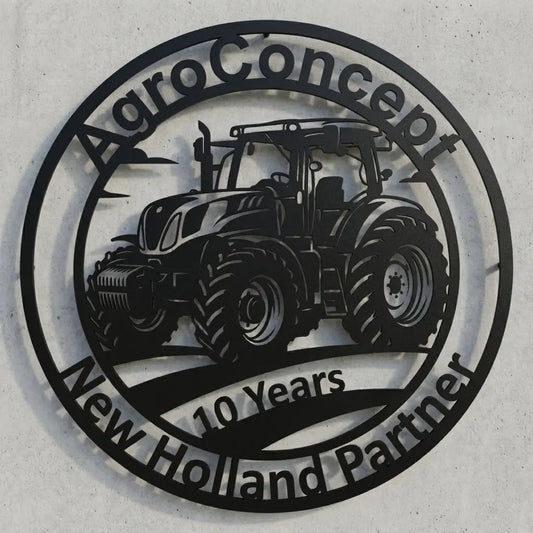 Rundes Traktor-Wandschild – AgroConcept 10 Years New Holland Partner Steelmonks