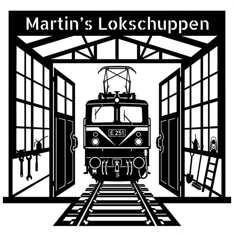 Lokschuppen E 251 – Rechteck-Wandschild Steelmonks