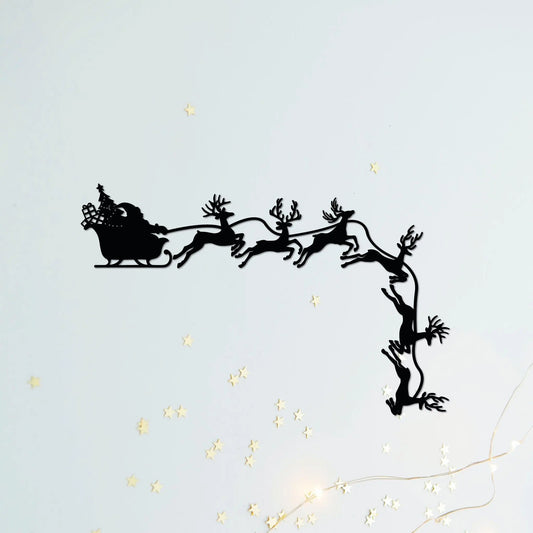 Steelmonks-Metallschild,Fliegender Santa mit Rentieren. Weihnachtsschild Wanddekoration erhältlich in verschiednen Größen und Farben.