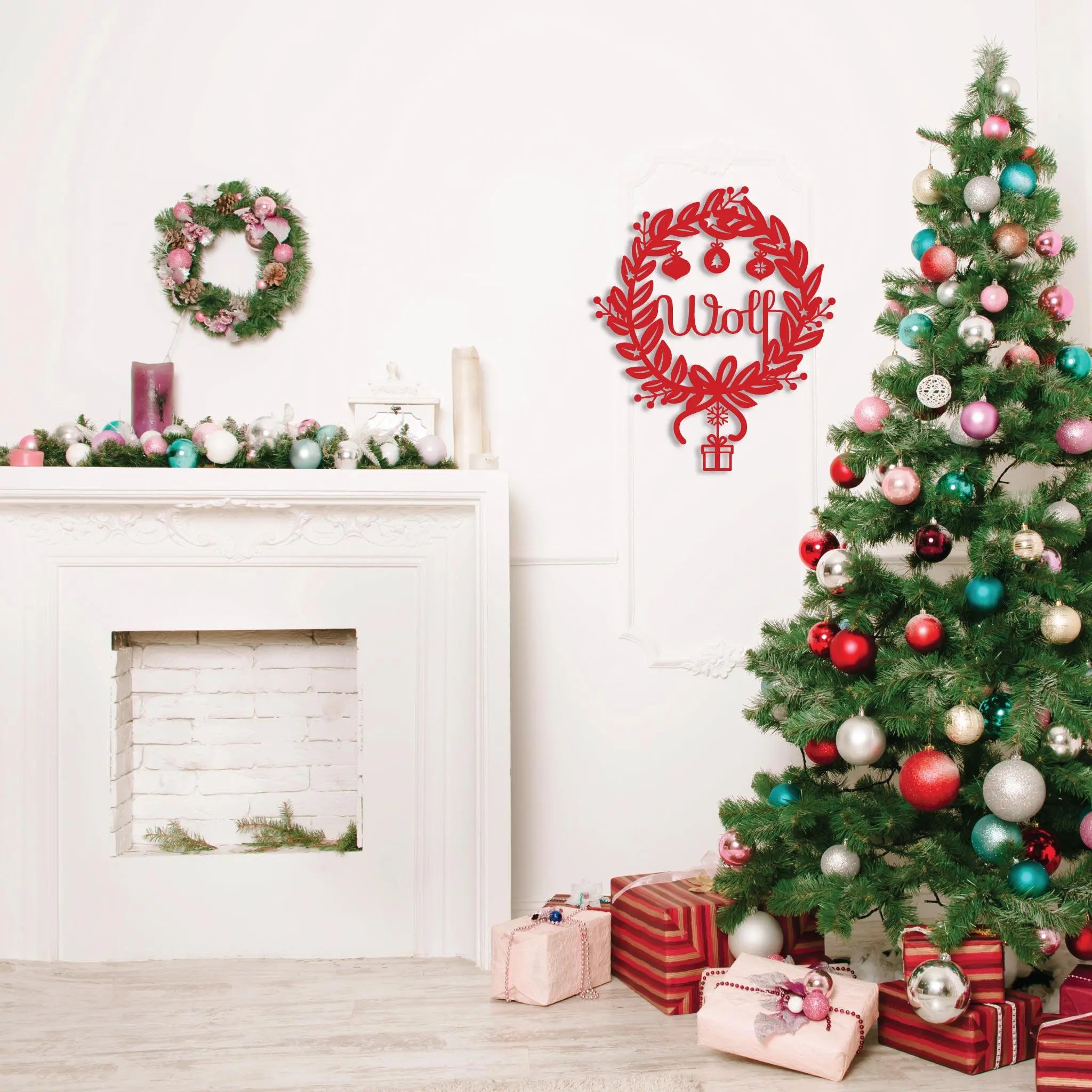 Steelmonks-Metallschild,Weihnachtskranz - Personalisiert. Weihnachtsschild Wanddekoration erhältlich in verschiednen Größen und Farben.