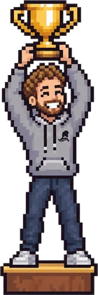 Jakob in Pixel-Art mit Pokal