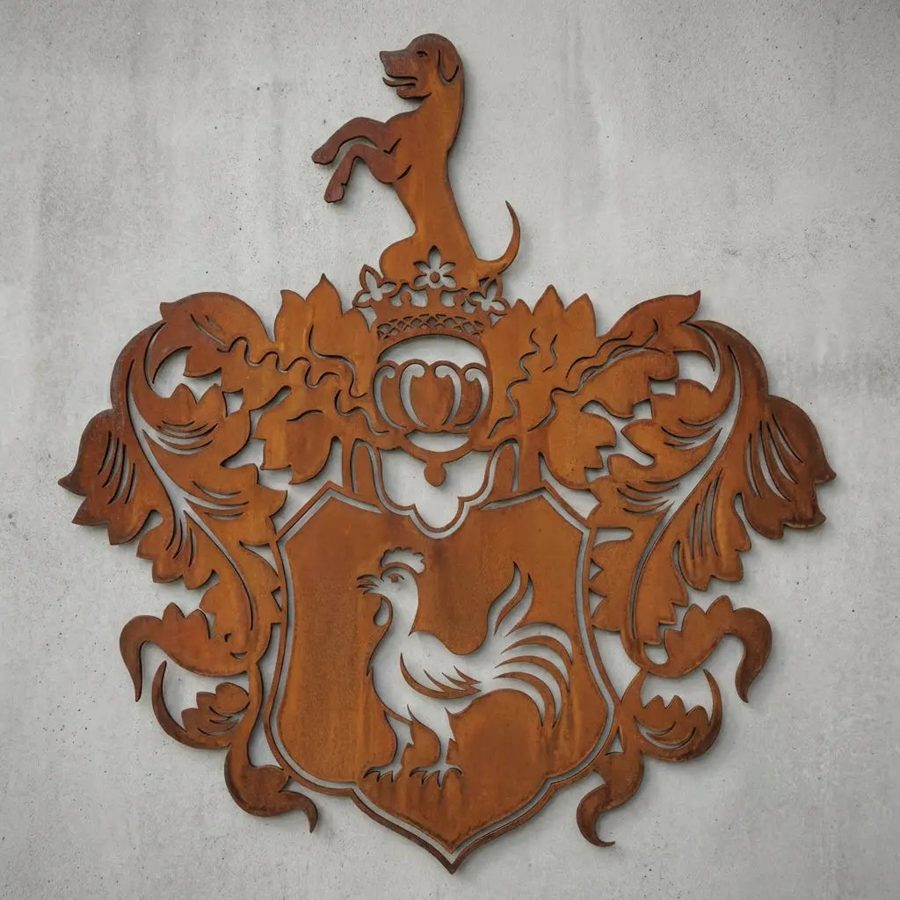 Wappen-Emblem in Cortenstahl-Optik