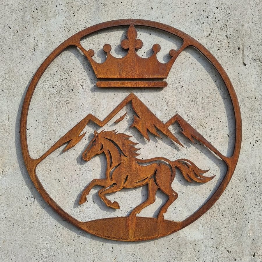 Rundes Motiv-Schild in Cortenstahl-Optik